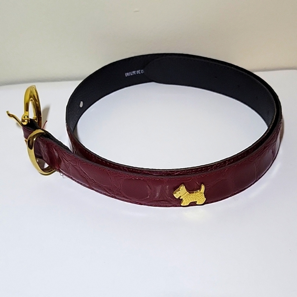 Vintage Real leather belt. Red with Scotch terrier dogs/ size 34 waist. ObMode